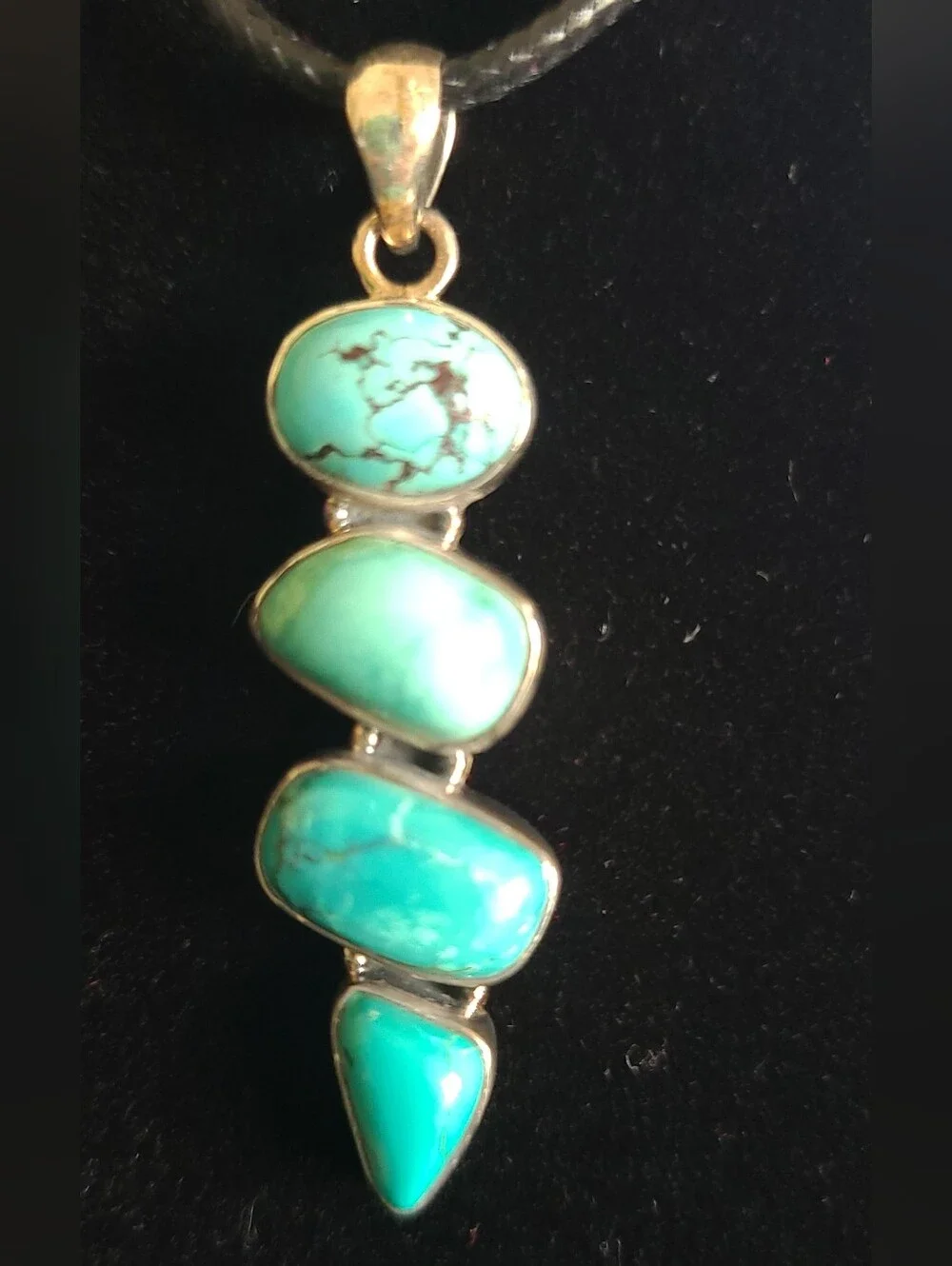 Turquoise Stone Pendant Necklace On Black Cord